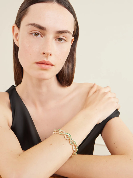 Infinity Link 18-karat Gold Diamond And Emerald Bracelet