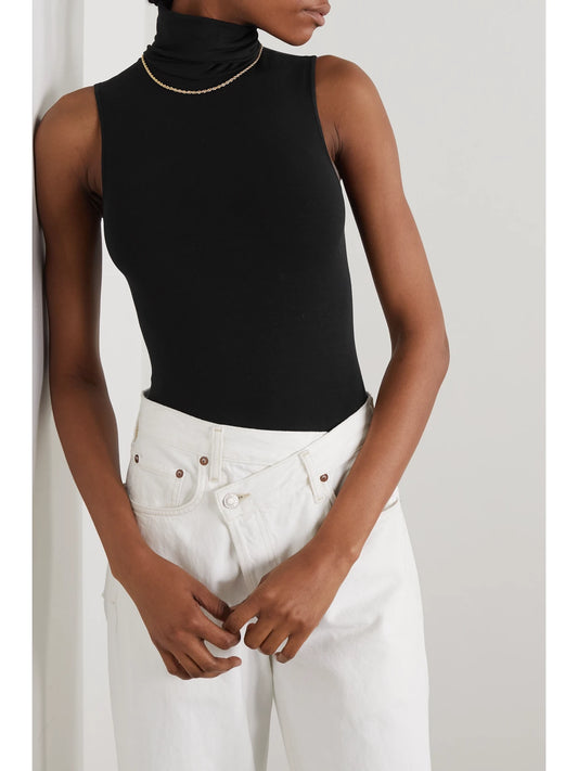 Stretch Modal-blend Turtleneck Thong Bodysuit