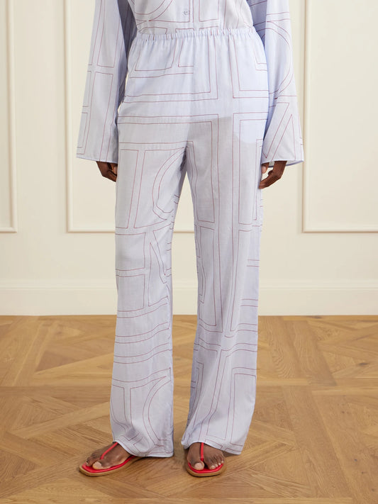 Embroidered Lyocell And Cotton-blend Wide-leg Pajama Pants