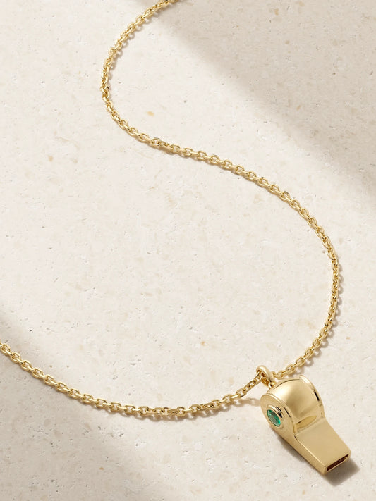 Baby Whistle 18-karat Gold Emerald Necklace