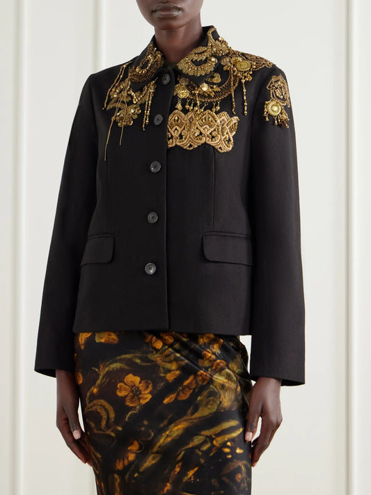Dries Van Noten Embellished Embroidered Cotton-twill Jacket