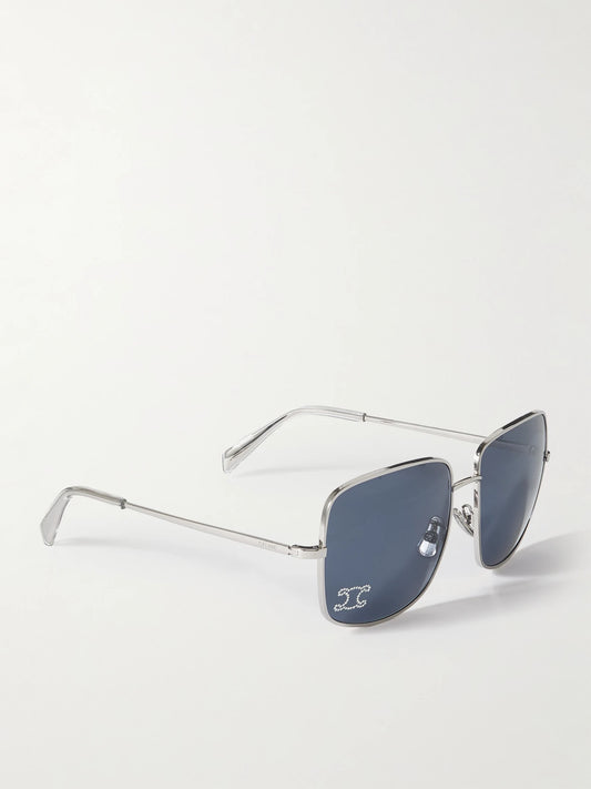Triomphe Crystal-embellished Square-frame Silver-tone Sunglasses