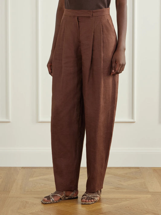 Andres Otalora Seguirte Pleated Linen Tapered Pants