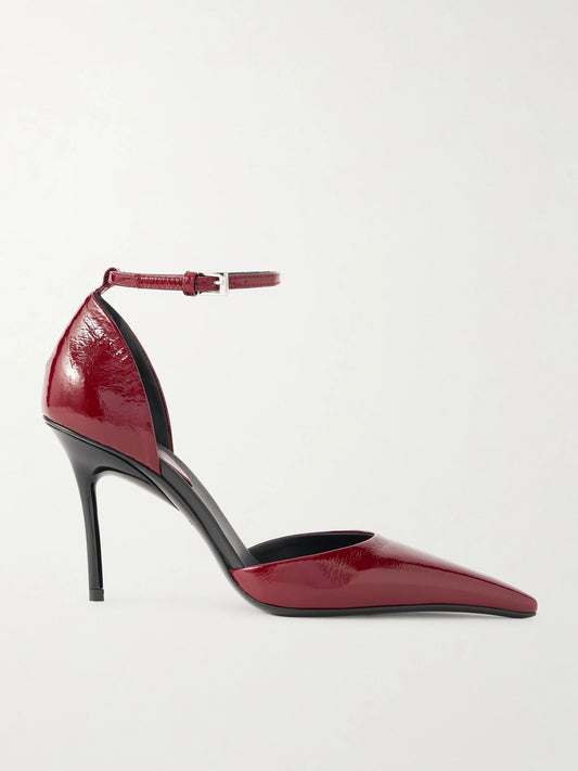 D'orsay 90 Glossed Textured-leather Pumps