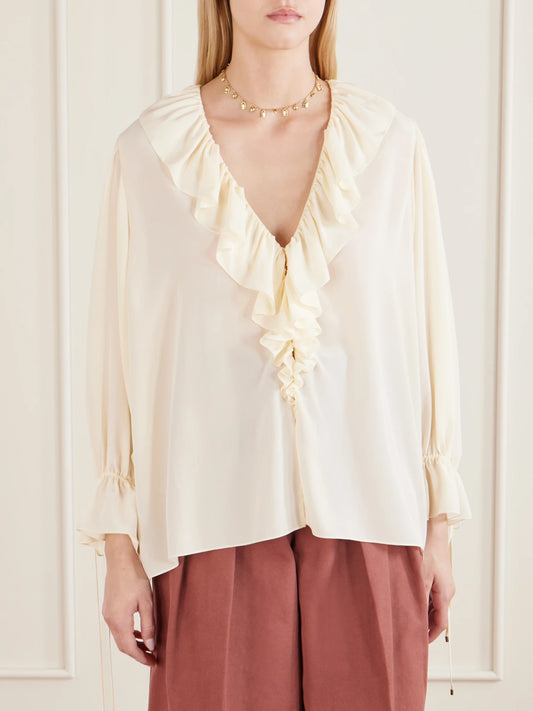 Ruffled Silk Crepe De Chine Blouse