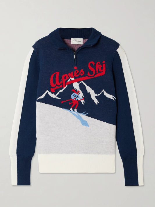 Afterski Jacquard-knit Merino Wool Half-zip Sweater
