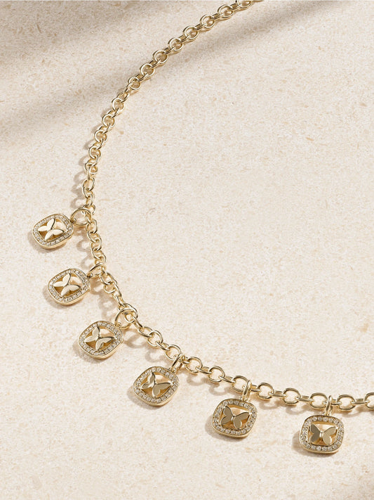 Open Icon Butterfly 14-karat Gold Diamond Necklace