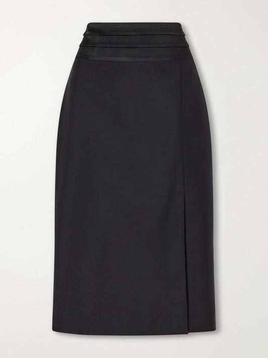 RÓHE Claris Satin-trimmed Wool-blend Gabardine Midi Skirt