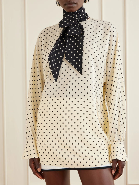 Scarf-detailed Polka-dot Silk Crepe De Chine Blouse