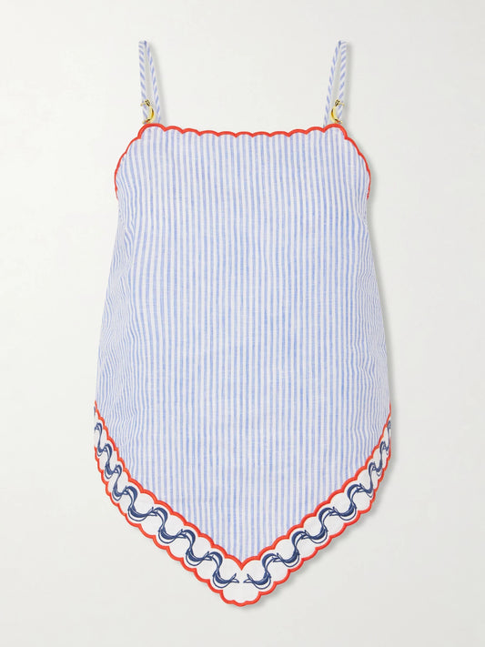 Embroidered Striped Linen Coverup