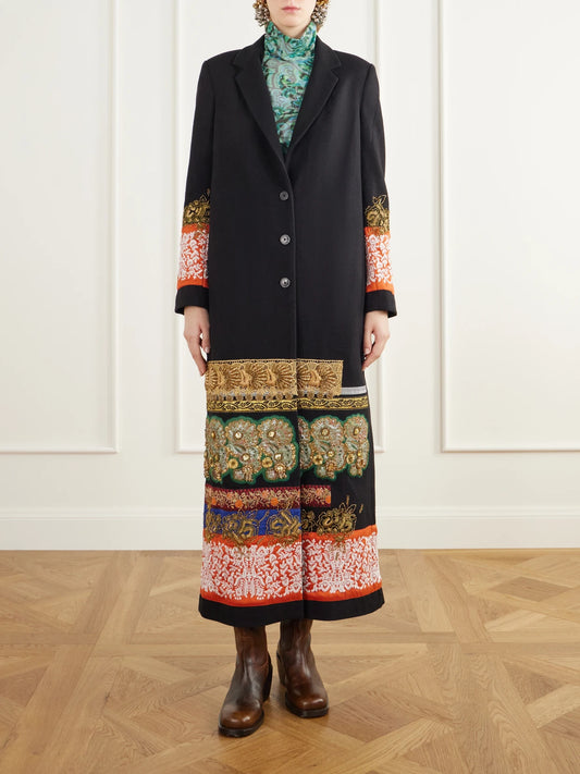 Dries Van Noten Embroidered Embellished Wool-felt Coat