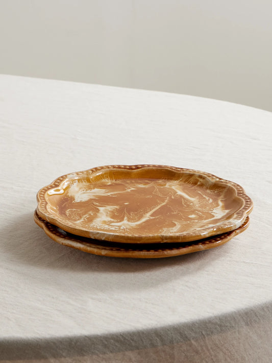 Set Of Two Scalloped Ceramic Dessert Plates