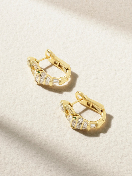 Serpentine 18-karat Gold, Diamond And Garnet Earrings
