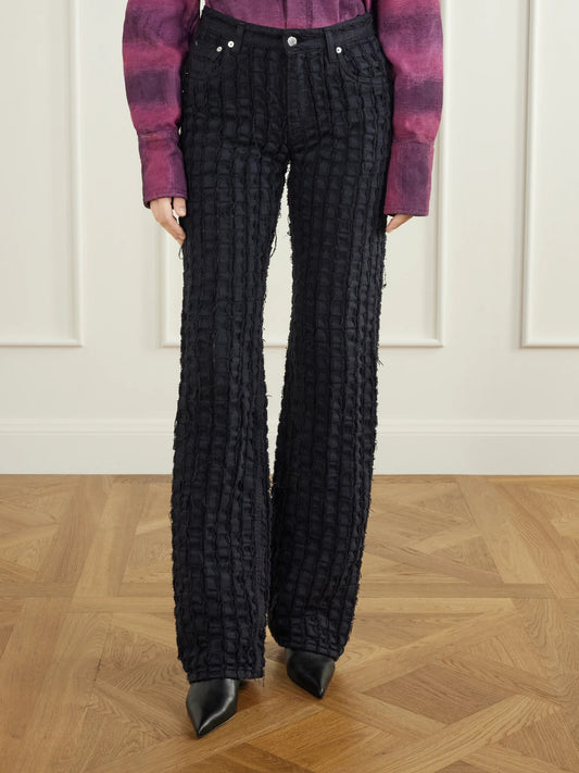 Haikure Star Bull Stripe Distressed High-waist Straight-leg Jeans