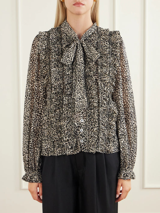 Sea Charlize Tie-detailed Ruffled Animal-print Chiffon Blouse