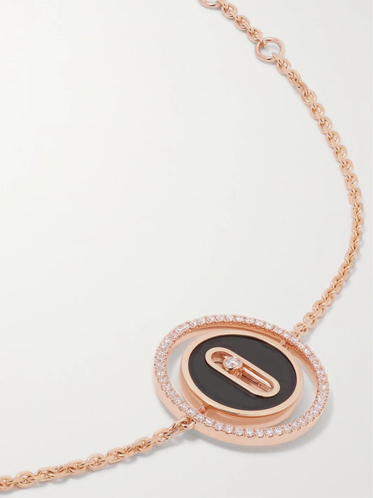 Lucky Move 18-karat Rose Gold, Onyx And Diamond Bracelet