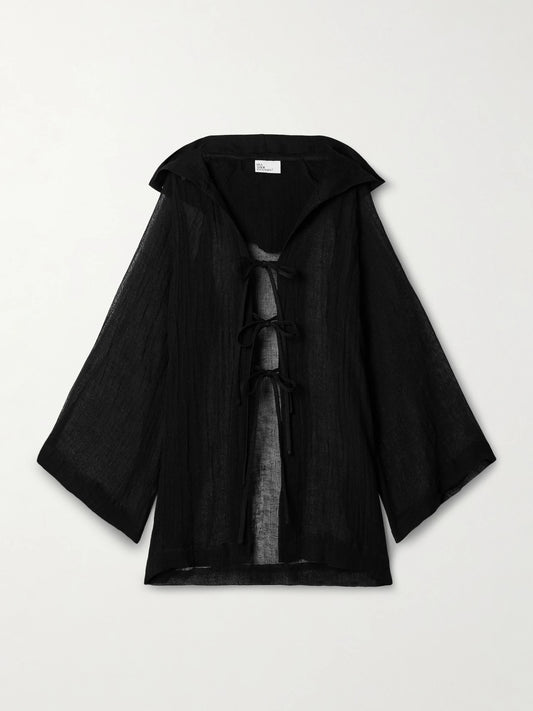 Hooded Crinkled Linen-blend Gauze Coverup