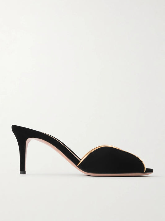 70 Leather-trimmed Velvet Mules