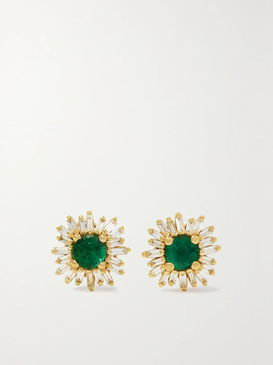 18-karat Gold, Emerald And Diamond Earrings
