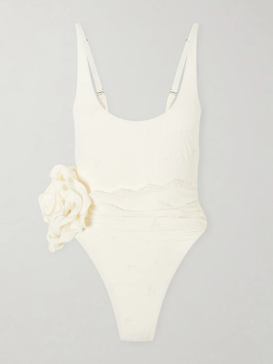 Embellished Lace-trimmed Swimsuit