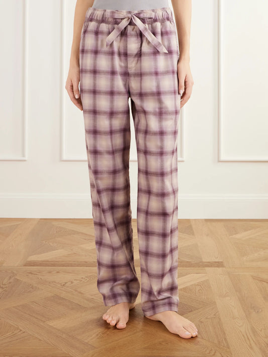 TEKLA Checked Organic-cotton Peached Pajama Pants