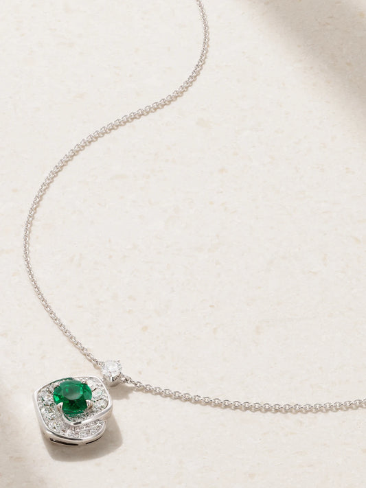 Frozen Kiss 18-karat White Gold, Emerald And Diamond Necklace