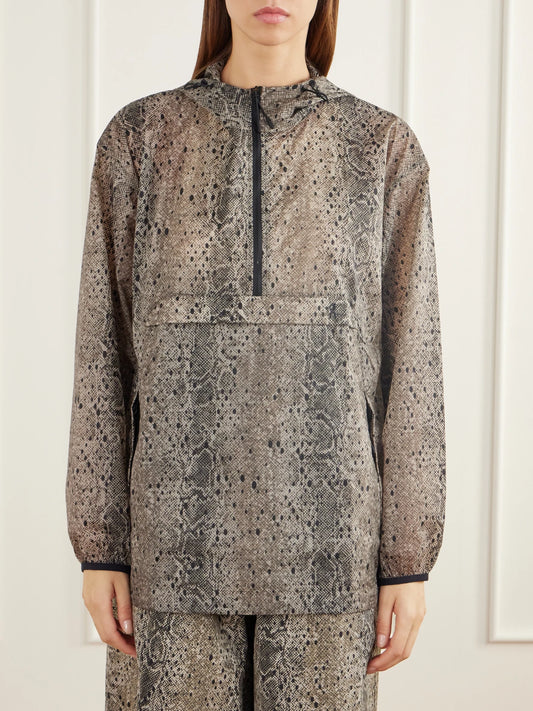 ON + Zendaya Hooded Snake-print Shell Half-zip Jacket