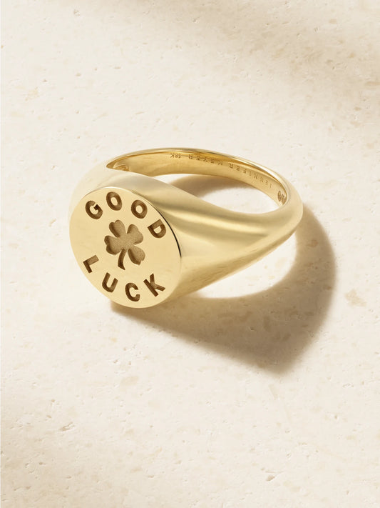 Jennifer Meyer Good Luck & Clover 18-karat Gold Signet Ring