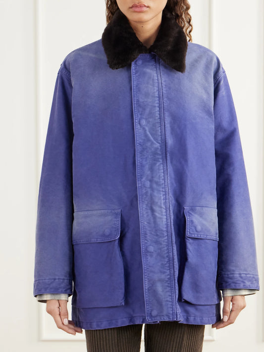 Auralee Garment-dyed Padded Shearling-trimmed Cotton-moleskin Jacket