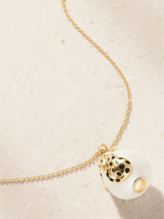 Belle De Nuit 9-karat Gold, Diamond, Pearl And Enamel Necklace