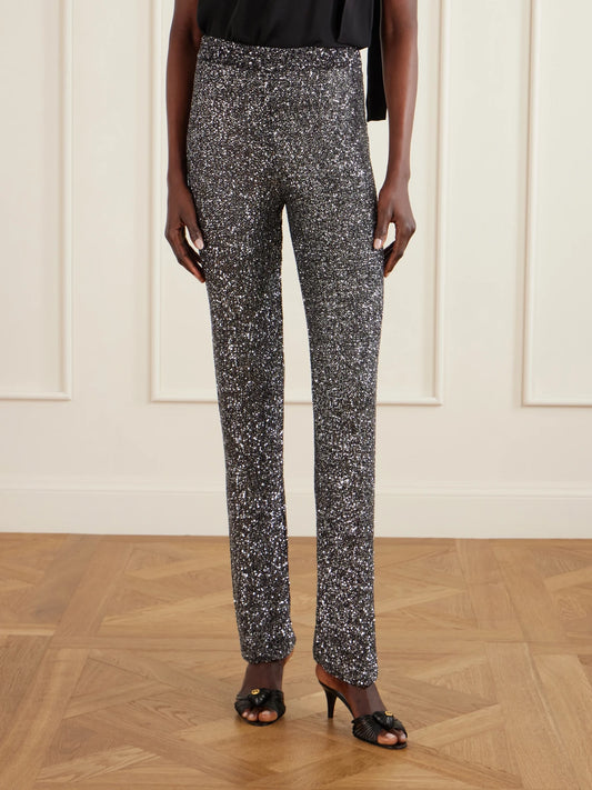 Sequined Knitted Straight-leg Pants