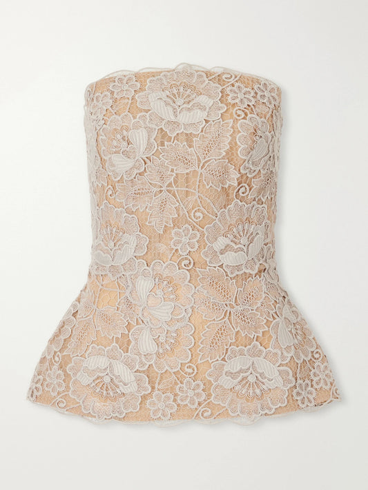 Elie Saab Scalloped Peplum Guipure Lace Bustier Top