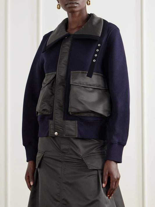 Sacai Sponge Sweat Shell-trimmed Cotton-blend And Wool Jacket