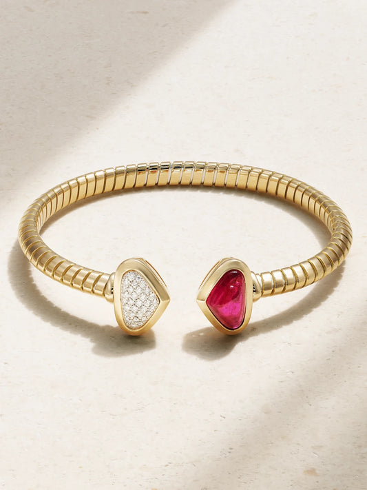 Trisolina Castagna 18-karat Gold, Diamond And Rubellite Bracelet