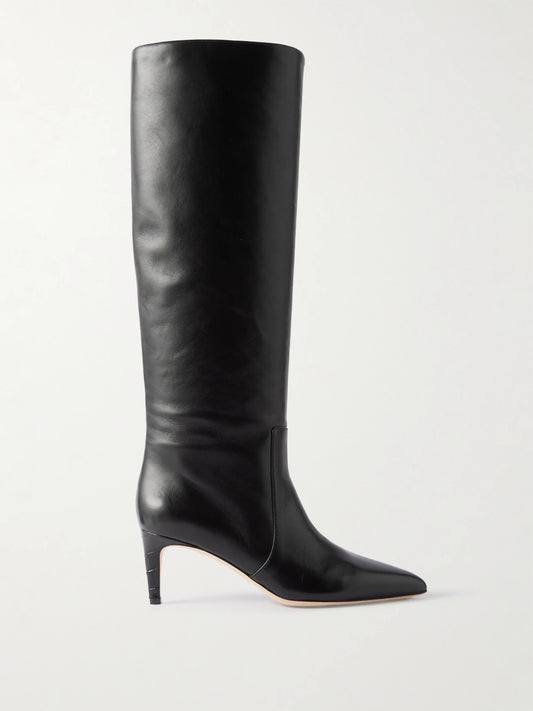 Paris Texas Stiletto 60 Croc-effect Trimmed Leather Knee Boots