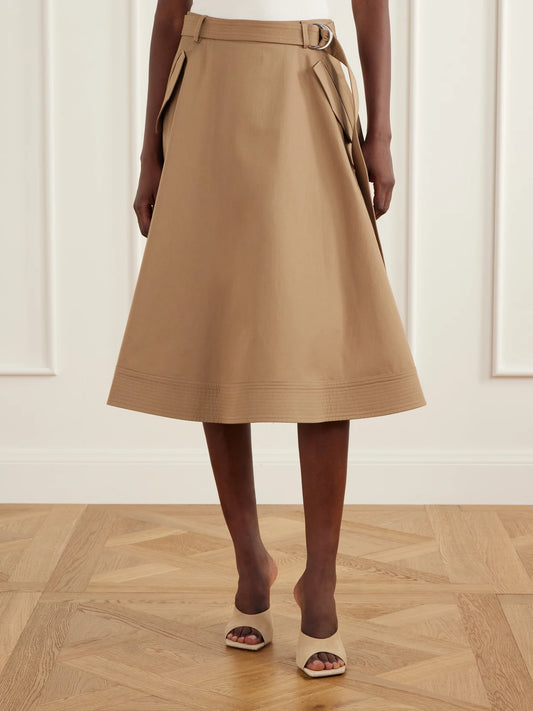 TWP Pure Intentions Belted Cotton-drill Midi Skirt