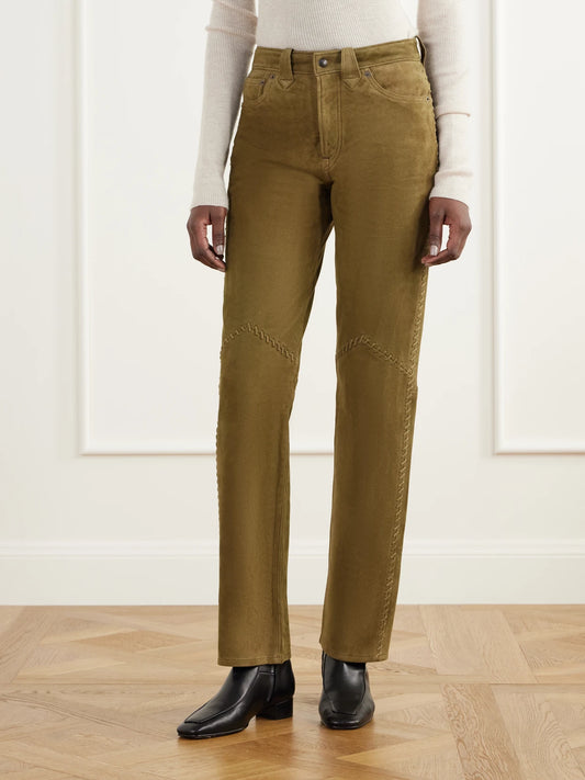 RRL Paneled Whipstitched Paneled Suede Slim-fit Pants