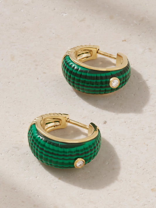 Berlingot 9-karat Gold, Malachite And Topaz Earrings