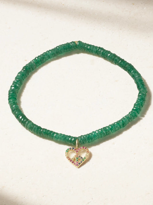 Small Peace Heart 14-karat Gold Multi-stone Bracelet