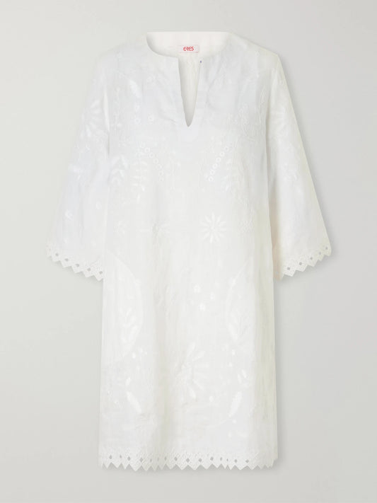 Eres Aigue-marine Embroidered Linen Kaftan