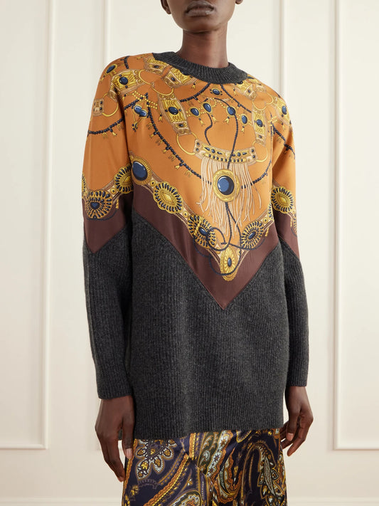 Etro Printed Silk-trimmed Wool And Cashmere-blend Sweater