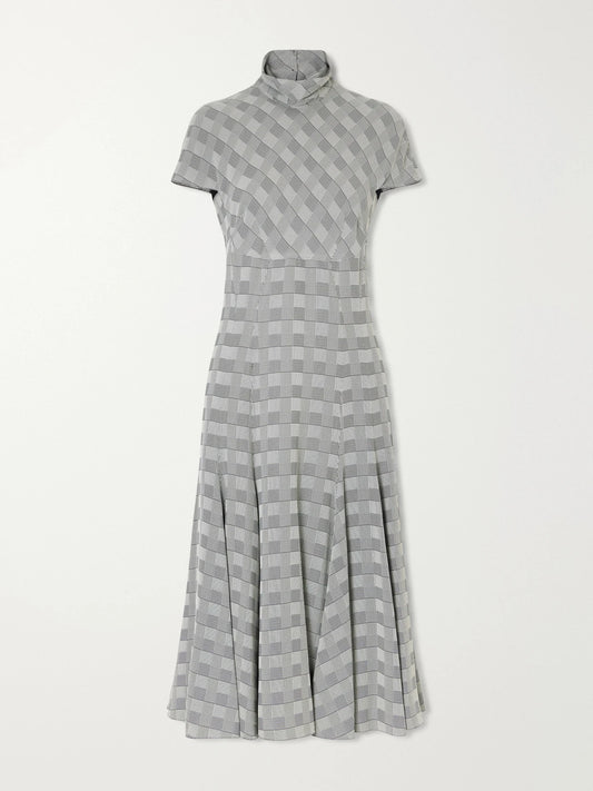 Emilia Wickstead Thea Prince Of Wales Checked Woven Turtleneck Midi Dress