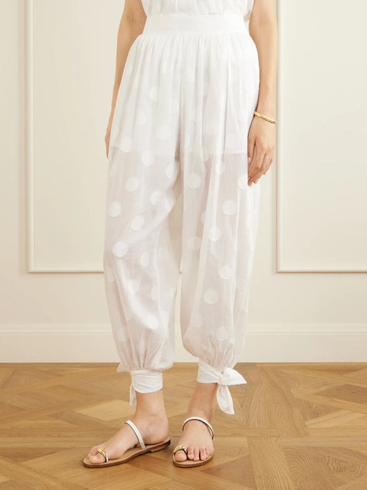 Solstice Knotted Polka-dot Cotton-poplin Balloon Pants