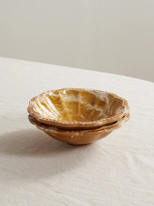 Set Of Two Small Scalloped Ceramic Bowls