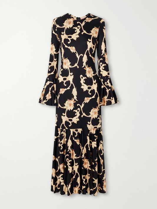 La DoubleJ Alba Gathered Floral-print Stretch-jersey Maxi Dress