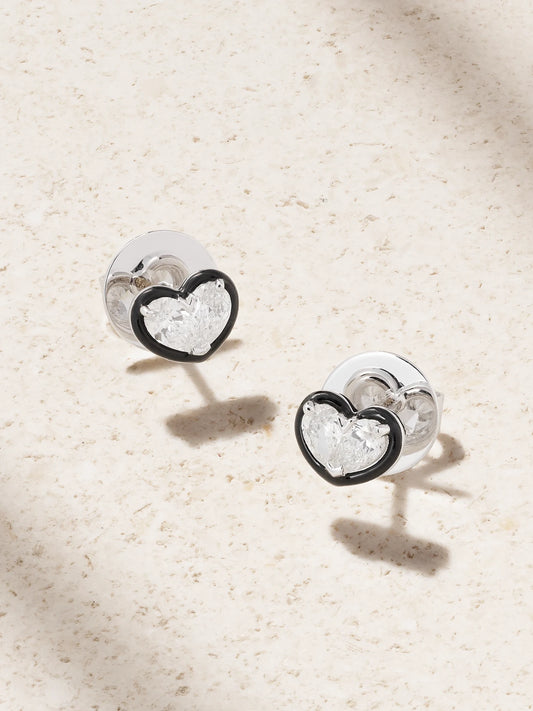 Heartbeats 18-karat White Gold, Diamond And Enamel Earrings