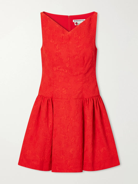 BERNADETTE Yael Pleated Floral-jacquard Cloqué Mini Dress