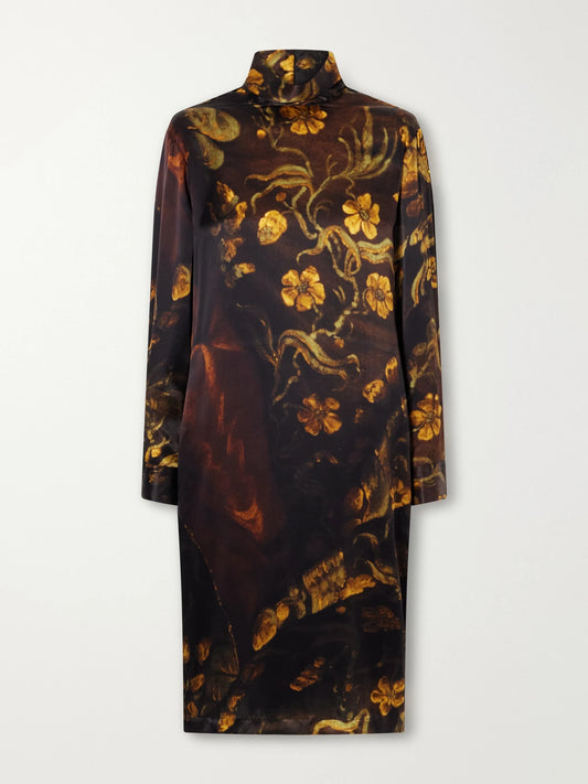 Dries Van Noten Floral-print Silk Knee-length Dress