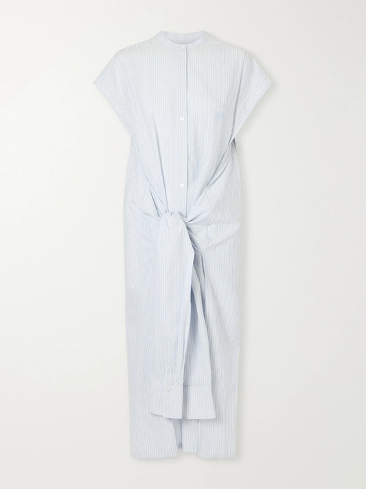 Twist-front Striped Cotton-poplin Maxi Shirt Dress