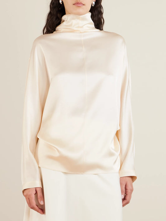 Silk-satin Turtleneck Blouse